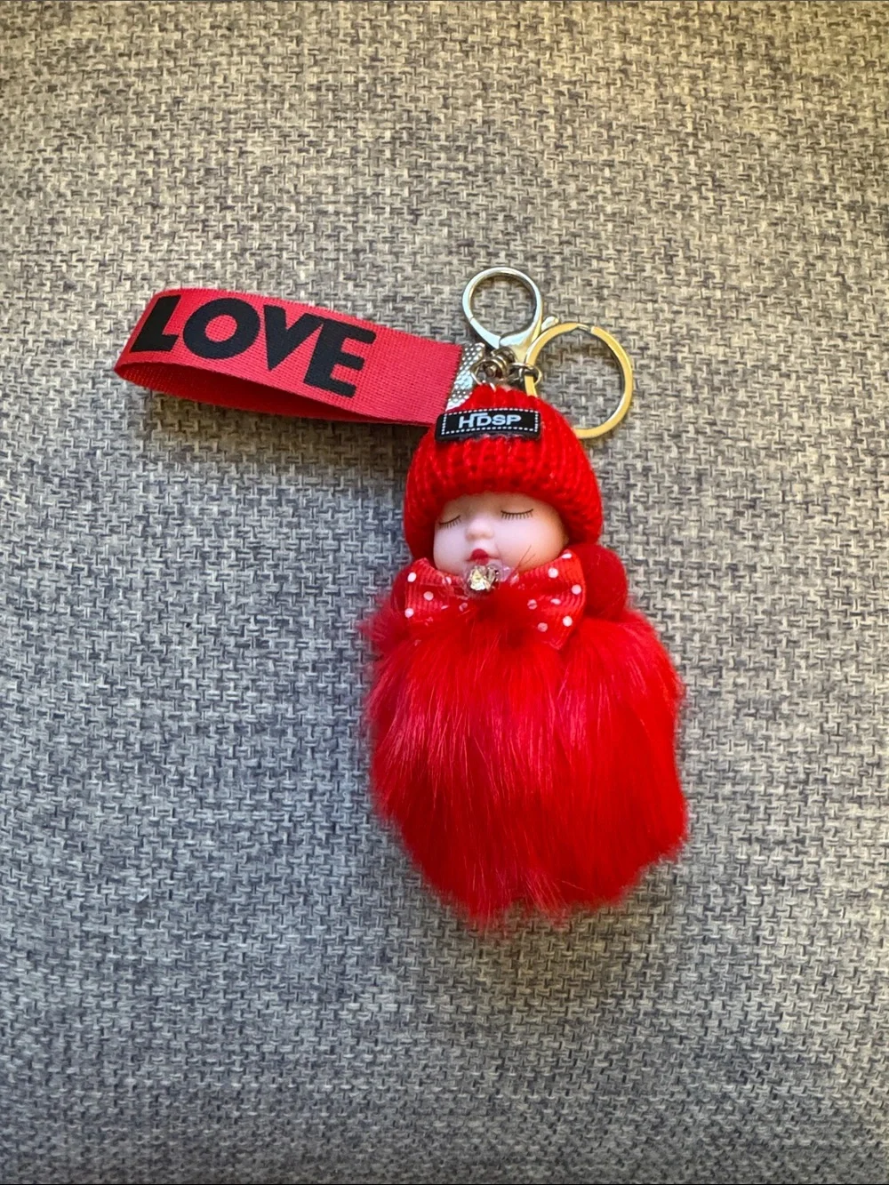Red Sleeping Baby Doll Keychain/Bag Charm